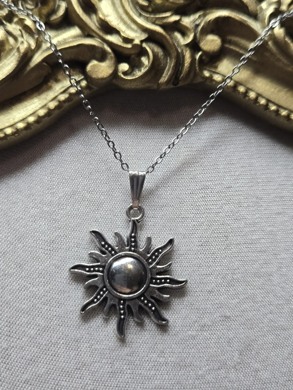 Sterling Silver Sunburst Pendant Necklace - Silver